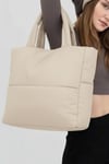 Bej Kabartmalı Pamuklu Kumaş Shopper Çanta -Okul Omuz Çantası