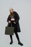 Haki Renk Kabartmalı Puf Kumaş Shopper Çanta