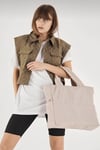 Haki Renk Kabartmalı Puf Kumaş Shopper Çanta