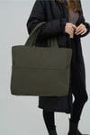 Haki Renk Kabartmalı Puf Kumaş Shopper Çanta