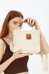 Kadın Krem Kanvas Çapraz Askılı Mini The Tote Bag El Omuz Çanta