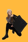 Siyah Kabartmalı Pamuklu Kumaş Shopper Çanta -Okul Omuz Çantası