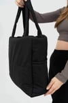 Siyah Kabartmalı Pamuklu Kumaş Shopper Çanta -Okul Omuz Çantası