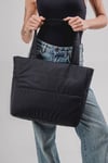 Siyah Renk Kabartmalı Puf Kumaş Shopper Çanta