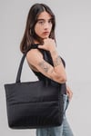 Siyah Renk Kabartmalı Puf Kumaş Shopper Çanta