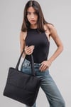 Siyah Renk Kabartmalı Puf Kumaş Shopper Çanta