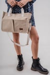 ÜÇ GÖZLÜ THE TOTE BAG DESENLİ BEJ CANVAS KADIN OMUZ ÇANTA