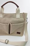 ÜÇ GÖZLÜ THE TOTE BAG DESENLİ BEJ CANVAS KADIN OMUZ ÇANTA