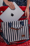 ÜÇ GÖZLÜ THE TOTE BAG LACİVERT ÇİZGİLİ CANVAS KADIN OMUZ ÇANTA