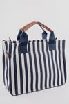 ÜÇ GÖZLÜ THE TOTE BAG LACİVERT ÇİZGİLİ CANVAS KADIN OMUZ ÇANTA