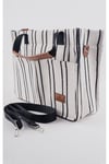 ÜÇ GÖZLÜ THE TOTE BAG SİYAH ÇİZGİLİ CANVAS KADIN OMUZ ÇANTA