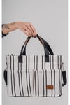 ÜÇ GÖZLÜ THE TOTE BAG SİYAH ÇİZGİLİ CANVAS KADIN OMUZ ÇANTA