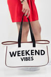 Weekend Vibes Baskılı Kanvas Kumaş Kadın Plaj Çantası