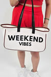 Weekend Vibes Baskılı Kanvas Kumaş Kadın Plaj Çantası