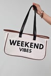 Weekend Vibes Baskılı Kanvas Kumaş Kadın Plaj Çantası