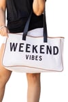 Woys Weekand Vibes Baskılı Kanvas Kumaş Kadın Plaj Çantası  Makyaj Çantası Hediyeli