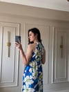 Manolya Çiçekli Mavi Elbise