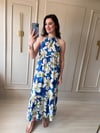 Manolya Çiçekli Mavi Elbise
