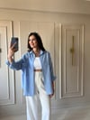 Oversize Keten Gömlek Bebe Mavi  - 1021