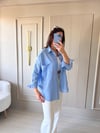Oversize Keten Gömlek Bebe Mavi  - 1021