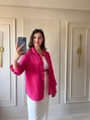 Oversize Keten Gömlek  Pembe - 1021
