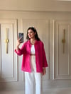 Oversize Keten Gömlek  Pembe - 1021