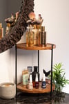 2 Katlı Yuvarlak Metal Stantlı Ahşap Banyo Düzenleyici Organizer Takı Standı