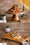 2 Li 29/12 LuccaVe 17x30 Cm Risus Ahşap Dikdörtgen Pasta Sunum Servis Tabağı Seti