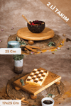 2 Li Risus Top Ayaklı 25 Cm Ve 17x25 Cm Ahşap Dikdörtgen Pasta Sunum Servis Tabağı Seti