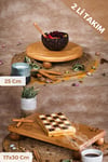 2 Li Risus Top Ayaklı 25 Cm Ve 17x30 Cm Ahşap Dikdörtgen Pasta Sunum Servis Tabağı Seti