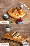 2 Li Risus Top Ayaklı 29 Cm Ve 17x30 Cm Ahşap Dikdörtgen Pasta Sunum Servis Tabağı Seti