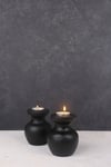 2 Li Siyah Büyük Nar Model Tealight Ahşap Şamdan Seti Dekoratif Şamdan