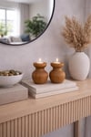 2'Lİ Büyük Nar Model Tealight Ahşap Şamdan Seti Dekoratif Şamdan