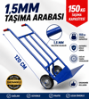 1,5 mm Kalın Profilli Koli Taşıma Arabası 120 cm Boy 150 Kg Kapasiteli Ağır Hizmet El Arabası