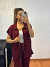 Bordo Bel Lastik Detaylı Yelekli Modal Takım