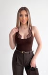 Dantel Detaylı Askılı Bodysuit Kahverengi