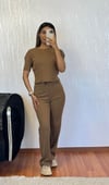 Fitilli Esnek Kumaş Basic Takım Camel