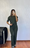 Fitilli Esnek Kumaş Basic Takım Haki