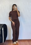 Fitilli Esnek Kumaş Basic Takım Kahverengi