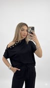 Islana Omuz Düğmeli Modal Kumaş Takım Siyah