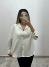 Keten Oversize Gömlek Krem Çizgili
