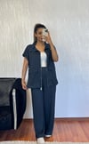 Lacivert Bel Lastik Detaylı Yelekli Modal Takım