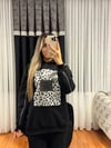 Leopar Detay Kapüşonlü Sweatshirt Siyah