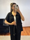 Siyah Bel Lastik Detaylı Yelekli Modal Takım
