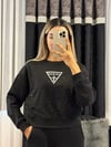 Taşlı Marka Crop Sweatshirt Siyah