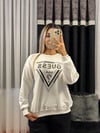 Taşlı Marka Sweatshirt Beyaz