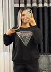 Taşlı Marka Sweatshirt Siyah