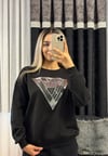 Taşlı Marka Sweatshirt Siyah
