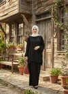 KALENA Kadın Tesettür İkili Takım Krep Kumaş, Dökümlü Tunik, Bol Paça Pantolon