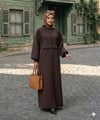 URBAN MODEST Fermuarlı Ribana Detaylı Kaban Kahverengi
